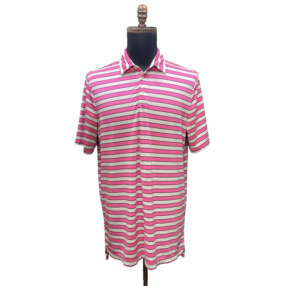 RLX Ralph Lauren Performance Golf Striped Polo Shirt Mens Large Pink/White